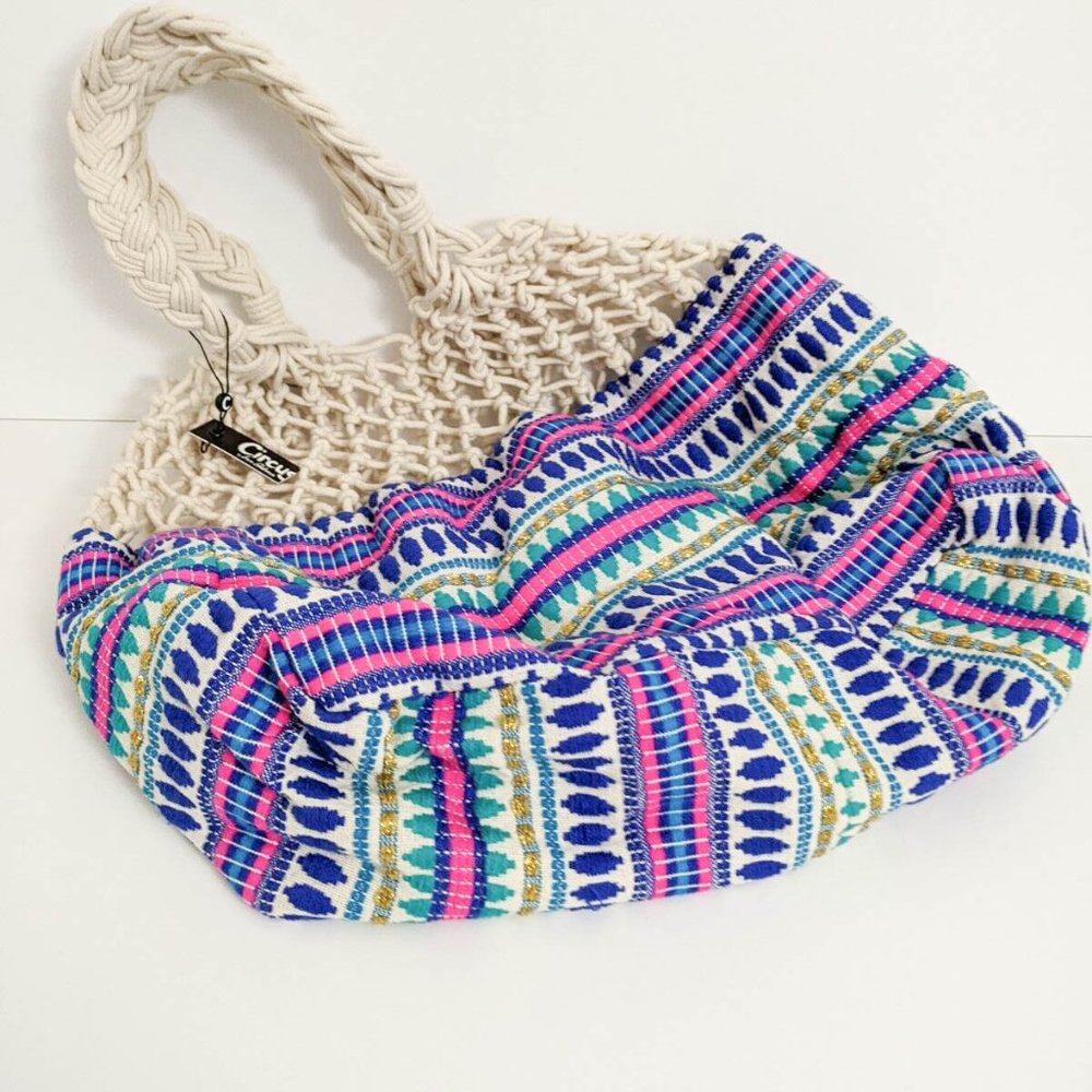 Circus by Sam Edelman Multi-Color Crochet Woven Braided Tote Bucket Boho Bag New